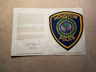 Tx Houston Texas Police Patch W/presentation Card 1