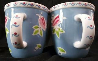 Set of 2 Starbucks 2004 Abbey Large 18 oz Blue Floral Coffee Mug Cup Pink Green 2
