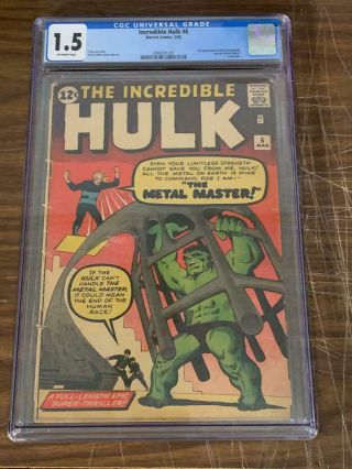 Incredible Hulk 6,  Marvel Comics (1963) Cgc 1.  5,