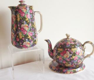 Vintage Art Deco Royal Winton “hazel” Chintz Flowers Teapot & Stand & Water Pot