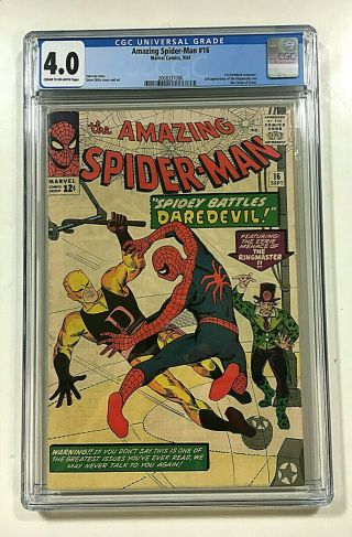 Spider - Man 16 Cgc 4.  0 Marvel 1964 1st Daredevil X - Over Yellow Costume