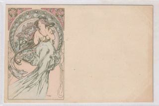 Vintage Postcard Artist Alphonse Mucha " The Four Arts " 1900s