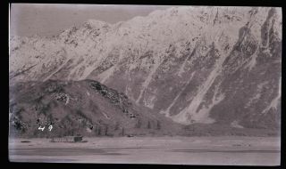 (1) Early 1900s Film Negative,  Looks Like Skagway,  Alaska,  Mountain,  Boat In Ice