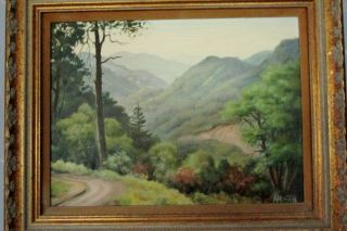 Vintage Framed Oil Painting Of " Smokey Mountain Landscape " By Artisan " Auchtin "