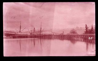 (1) Early 1900s Film Negative,  Looks Like Skagway Alaska,  Water,  Dock,  Ship