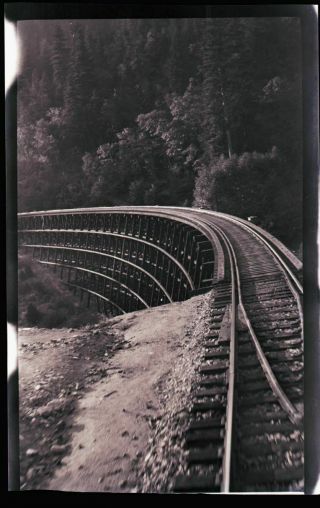 (1) Early 1900s Film Negative,  Alaska,  Wooden Railroad Trestle Bridge,  Unknown