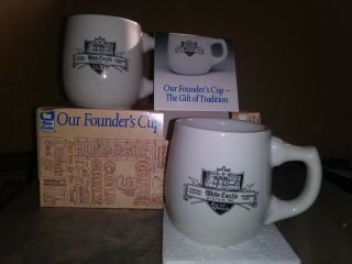 2 Vint White Castle Founders Restaurant Coffee Cup Mug W Holiday Wishes Note