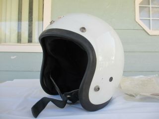 Vtg 1979 Bell Rt Magnum Toptex Motorcycle Car Racing White Helmet W/papers 7 - 1/4