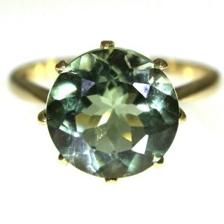 Vintage Large Sage Green Quartz Solitaire 9ct Yellow Gold Ring Size T 9 3/4