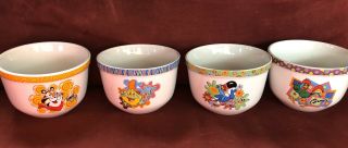 Vintage Kellogs Ceramic Cereal Bowls With Decorated Rims,  Set Of 4,  Shippin
