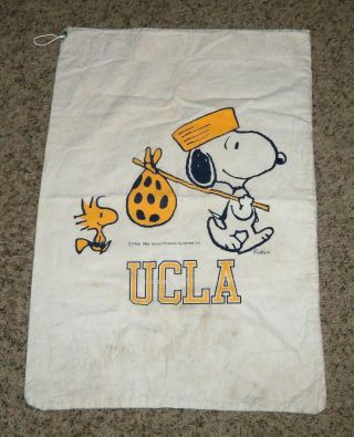 Vtg 1965 Peanuts Snoopy Woodstock Ucla Cloth Laundry Bag Sack Tote Ca College