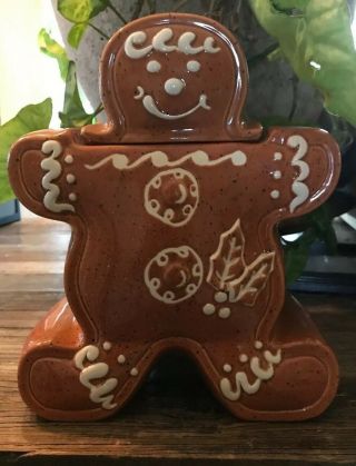Gingerbread Man Ceramic Vintage Cookie Jar “the Cooks Bazzar” 10 1/2” Vintage