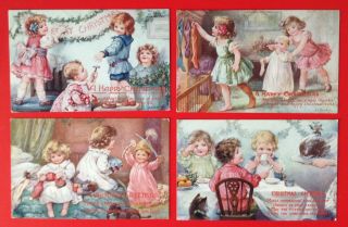 Vintage Tuck Christmas Postcards (4) Signed A.  Bowley - Colorful,  Lovely Images