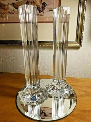 Pair Lenox Crystal Column Candlesticks Taper Candle Holders 10.  75 " Tall Germany