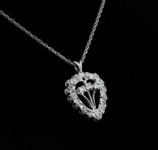 Vintage Diamond Heart Pendant Necklace 14k White Gold 0.  50 Ctw Ladies 17 " Floral