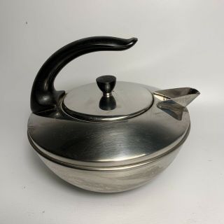 Vintage 1801 Revere Ware Teapot Tea Kettle Stainless Steel - Mid Century Modern