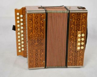 Vintage Hohner Diatonic 2 Row Button Vienna Type Accordion C/f With Case