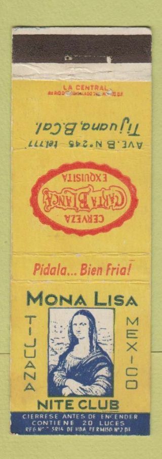 Matchbook Cover - Mona Lisa Nite Club Tijuana Mexico Carta Blanca Beer