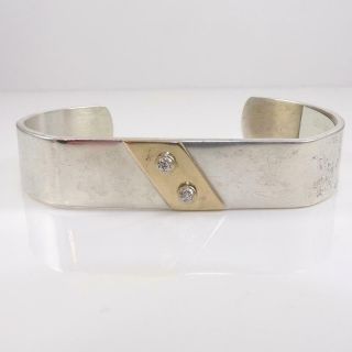 Pierre Cardin Vtg 14k Yellow Gold Sterling Silver Diamond Cuff Bracelet Lfj3