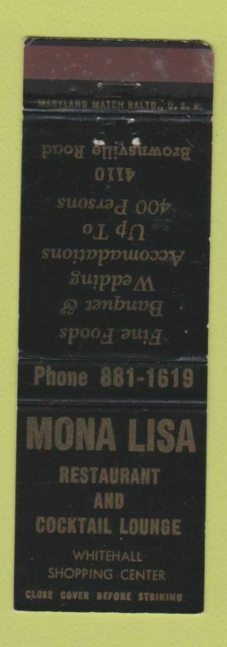 Matchbook Cover - Mona Lisa Restaurant Brentwood? Pa?