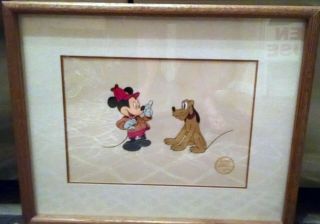 Walt Disney Limited Ed Cel Serigraph Mickey Pluto " The Pointer " Framed 20x16.  5