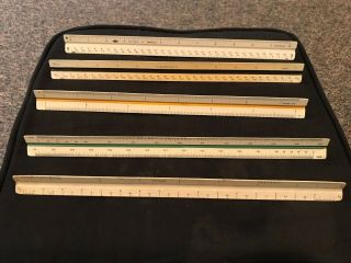 5 Old Vintage Drafting Rulers; Alvin,  Gramercy,  Tecnostyl,  Sterling 0328