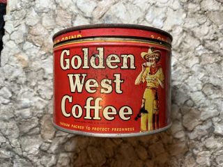 Antique Vintage Golden West Coffee Can Tin Container Ben Hur Products