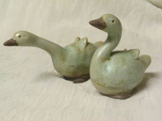 Vintage Hand Painted Pottery Geese Figurines