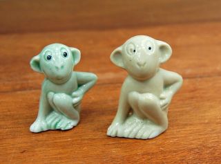 2 Monkey Chimp Figurine Miniature Ceramic Porcelain Hand Painted Japan Vintage
