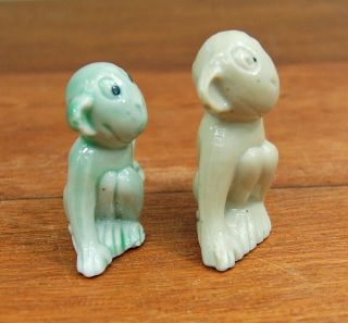 2 Monkey Chimp Figurine Miniature Ceramic Porcelain Hand Painted Japan Vintage 3