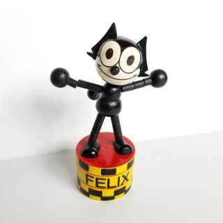 Vintage Felix The Cat Pop Up Collapsing Push Button Puppet Wooden Toy Ftcp Inc