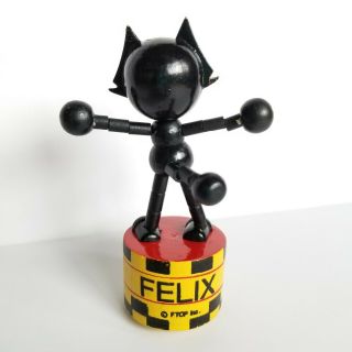 Vintage FELIX THE CAT Pop Up Collapsing Push Button Puppet Wooden Toy FTCP Inc 3