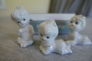 Vintage Hand Painted Porcelain Set Of 3 Baby Girl Figurines H1122w 2 " - 3 " H