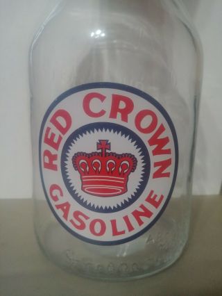 Vintage Style Red Crown Gasoline Oil Bottle With Master Metal Spout One Quart