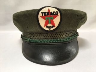 Vintage Texaco Gas Station Attendant’s Hat Uniform Service Cap Patch Visor Green