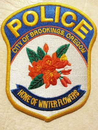 Oregon State Brookings Police Patch - Home Of Winter Flowers Motto - Vintage