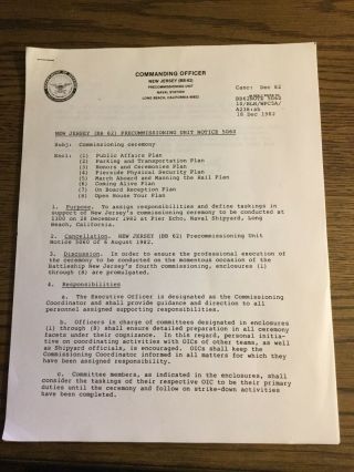 Uss Jersey Bb - 62 Recommissioning Ceremony U.  S.  Navy 27 Page Plan