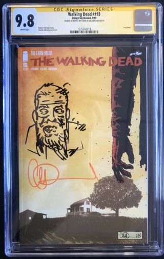 The Walking Dead 193 Cgc 9.  8 Ss 1st Print Charlie Adlard W/zombie Rick Re - Mark