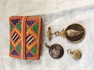 Three 1940s Or Older Vintage Fobs Locket Gold Silver With Old Photos