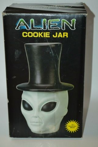 Creepy Alien Cookie Jar Halloween Candy Jar Top Hat Ceramic 1997 Matscot 11 " Box