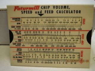 Vintage Futurmill Chip Volume Speed And Feed Calculator Slide Rule 1962