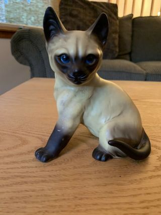 Vintage Large Siamese Cat Kitty Blue Eyes 6” Tall