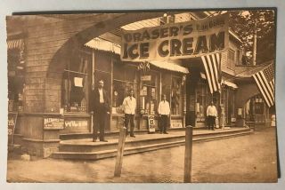 Postmarked Round Lake York Rppc Postcard 1908 Graser’s Ice Cream Sign Store