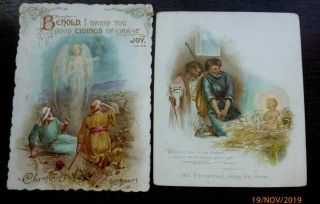 2 X Victorian Christmas Cards Religious Angels Jesus Shepherds Castell Nister