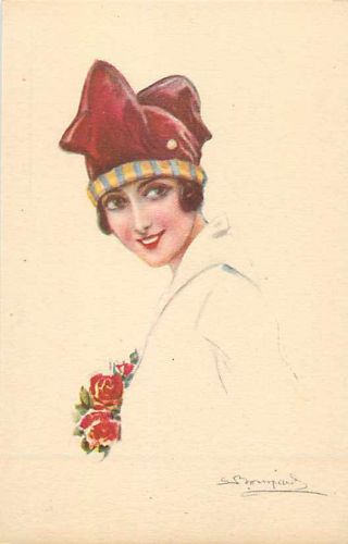 Luigi Bompard,  Urs No 987,  Women With Hats,  Art Deco,  Set Of 6 Postcards
