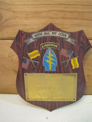 Vintage Vietnam War Special Forces Airborne Soldier To His Wife Plaque B1306