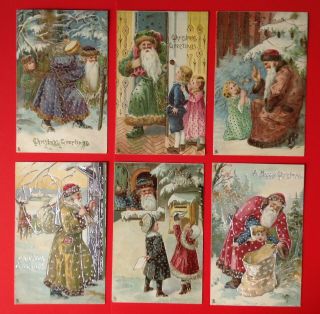 Tuck Santa Claus Postcards (6) Series 8619,  8620:assorted Robe Colors,  Gild Accent