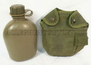 Us Military 1 Quart Qt Water Canteen W/ Flat Cap And Cover Od Usgi Vgc