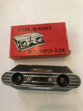 Vintage Green Butterfly 2.  5x Opera Glass Binoculars With Box