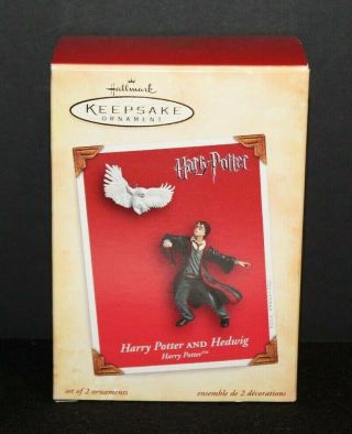 Hallmark 2004 Harry Potter And Hedwig Christmas Ornament Set (2) W/card Near -